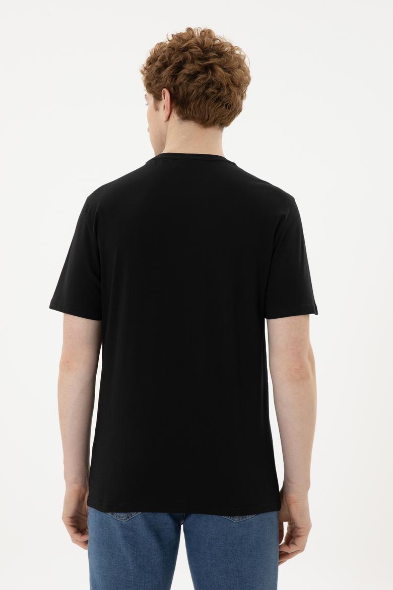 Erkek Regular Fit Bisiklet Yaka Siyah Basic Tişört - 50279620116