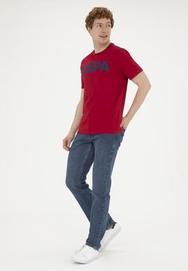 Erkek Regular Fit Bisiklet Yaka Bordo Basic Tişört - 50279620169