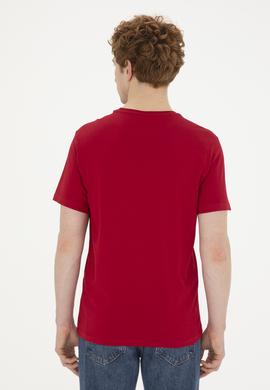 Erkek Regular Fit Bisiklet Yaka Bordo Basic Tişört - 50279620169
