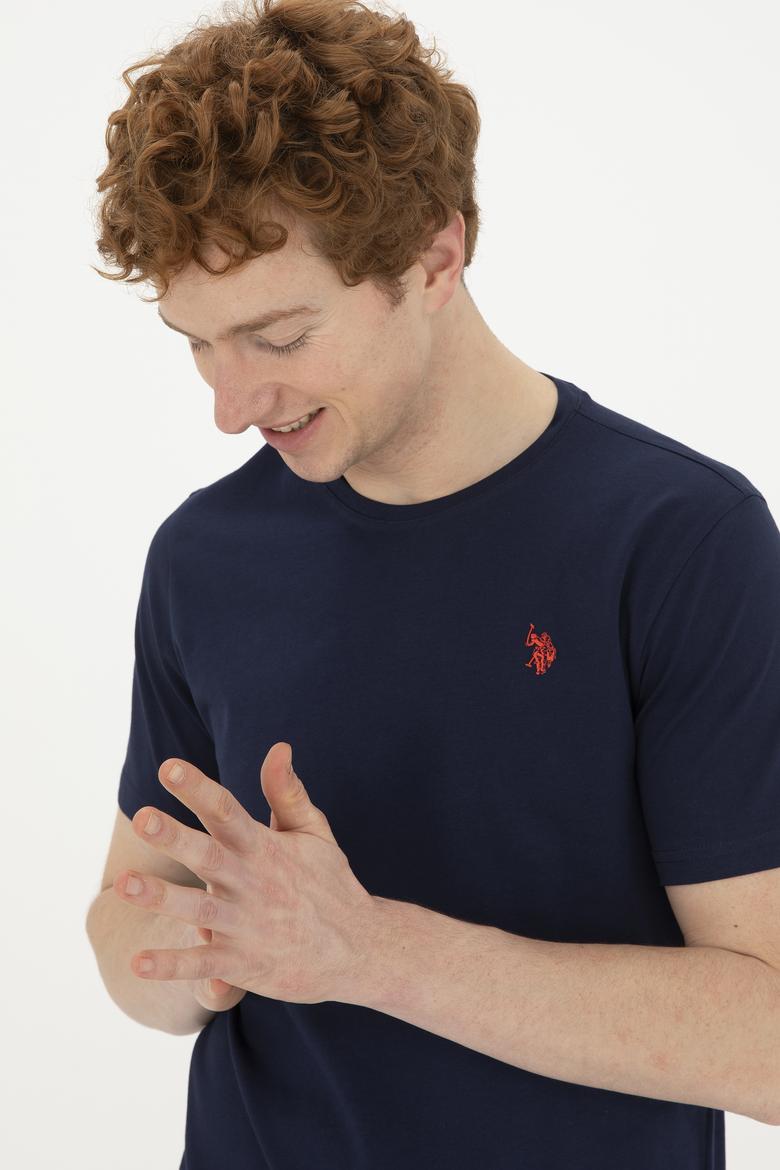 Erkek Regular Fit Bisiklet Yaka Lacivert Basic Tişört - 50279632039