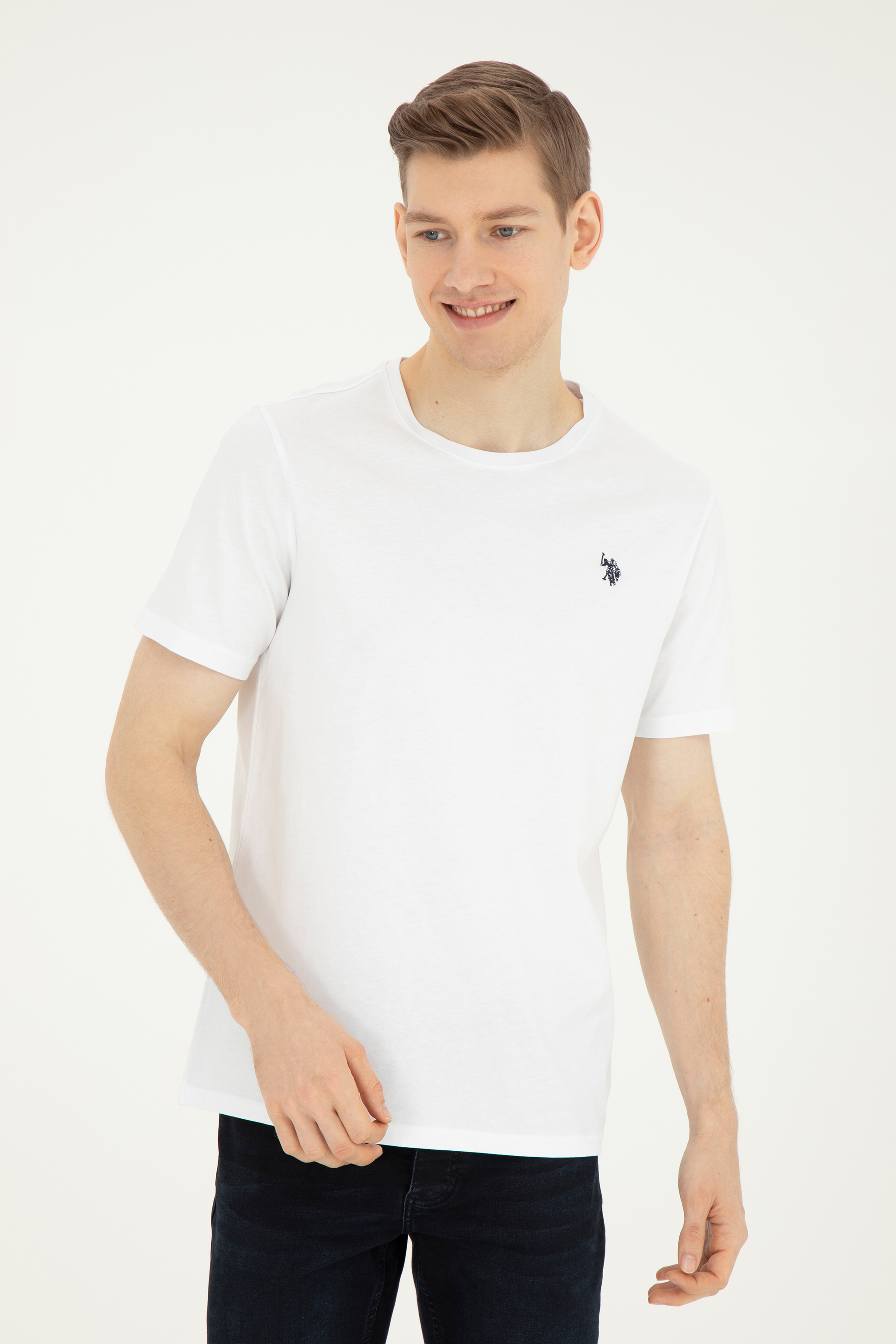 Erkek Regular Fit Bisiklet Yaka Beyaz Basic Tişört