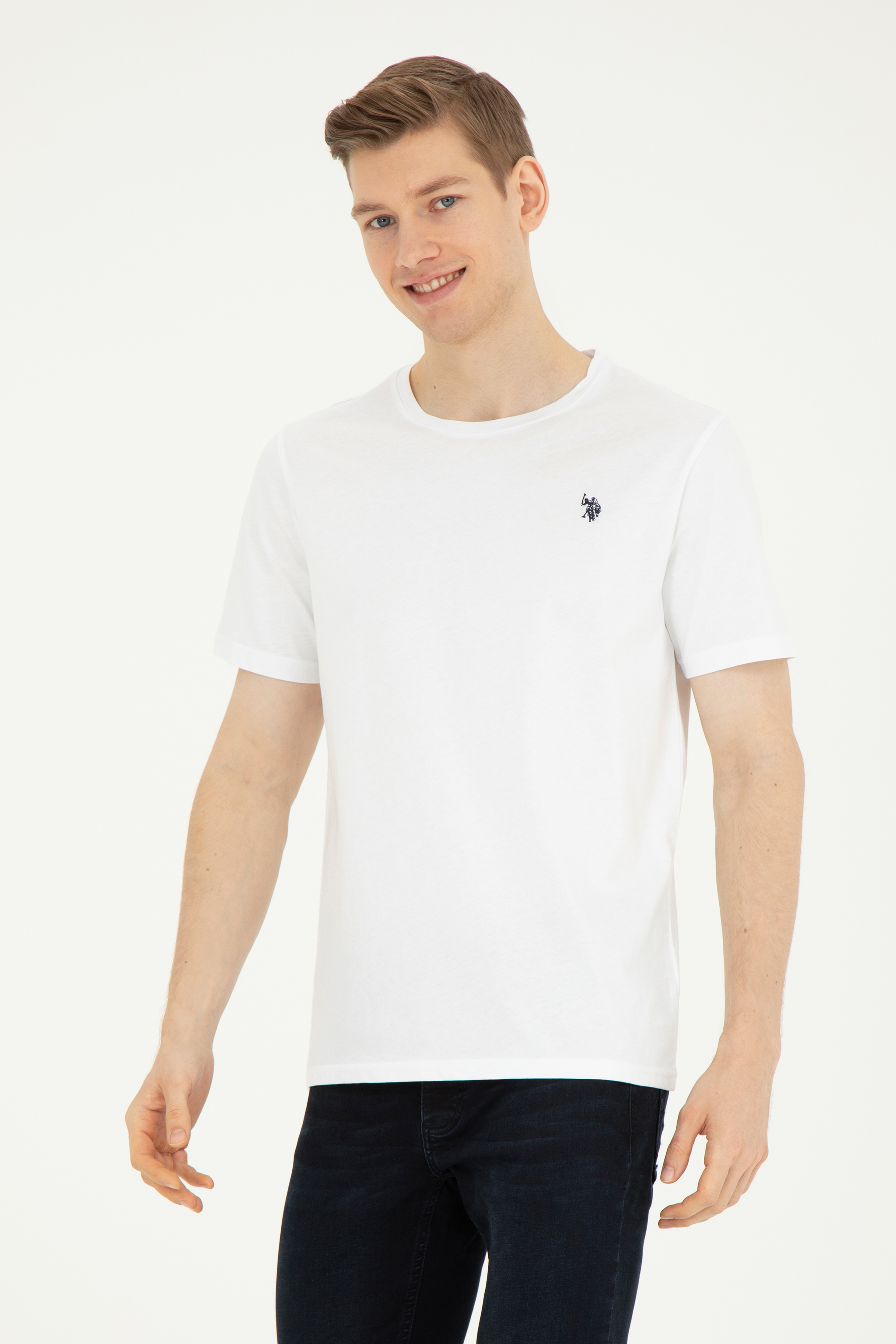 Erkek Regular Fit Bisiklet Yaka Beyaz Basic Tişört - Image 1