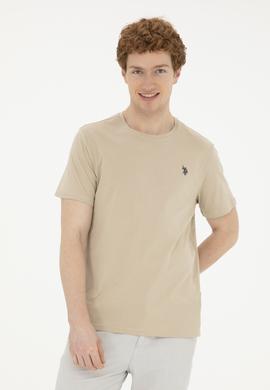 Erkek Regular Fit Bisiklet Yaka Açık Haki Basic Tişört - 50279632157