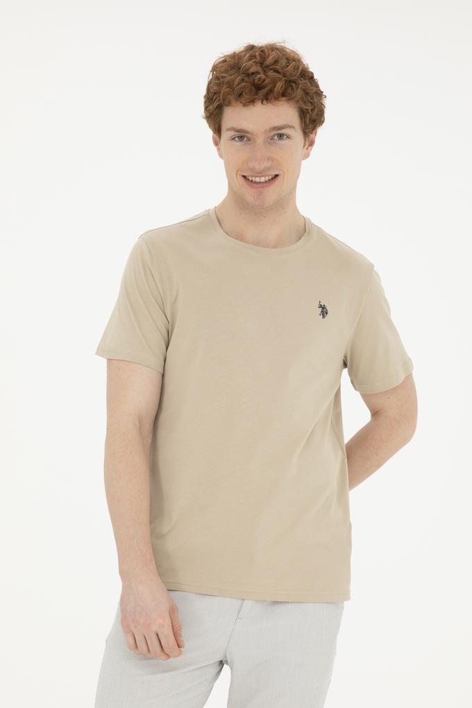 Erkek Regular Fit Bisiklet Yaka Açık Haki Basic Tişört