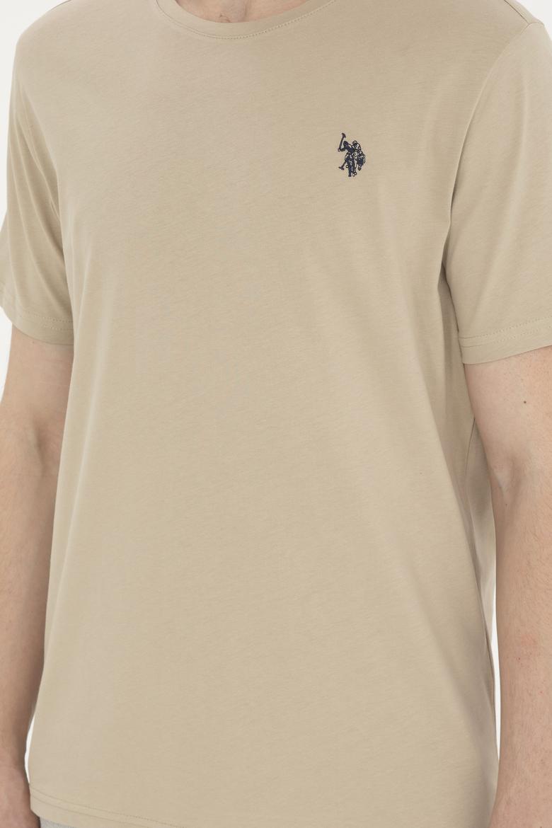 Erkek Regular Fit Bisiklet Yaka Açık Haki Basic Tişört - 50279632157