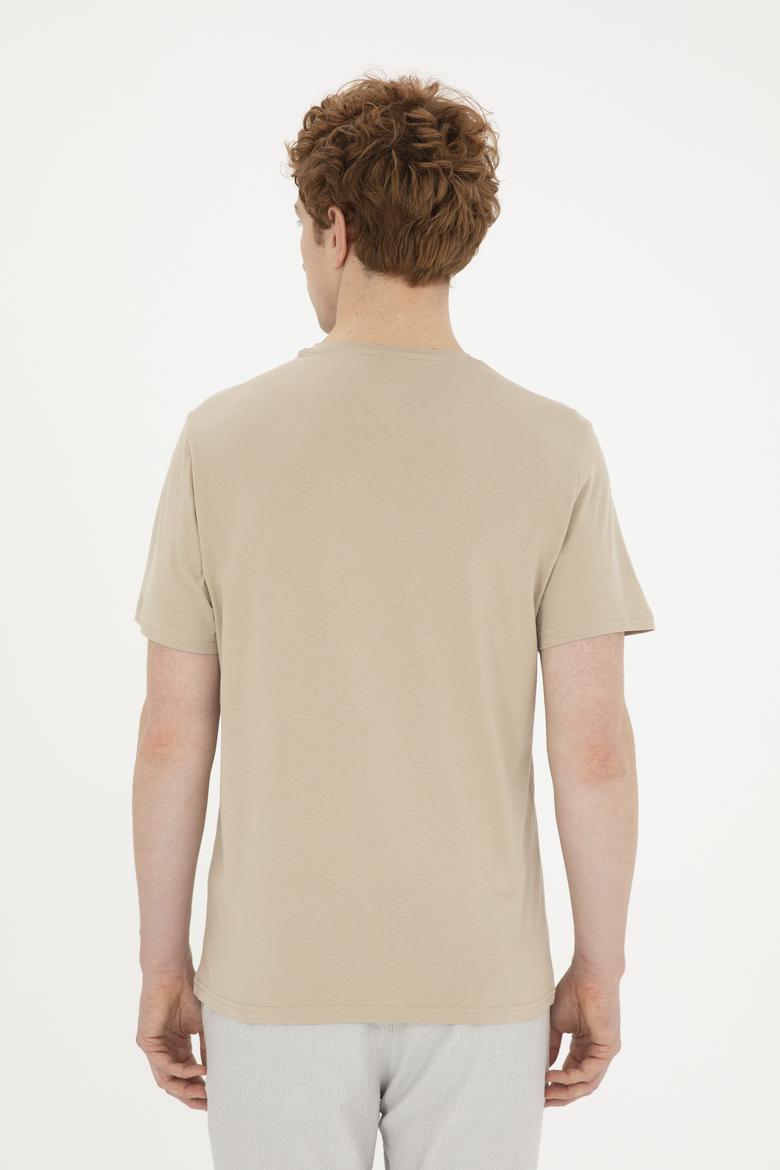 Erkek Regular Fit Bisiklet Yaka Açık Haki Basic Tişört - 50279632157
