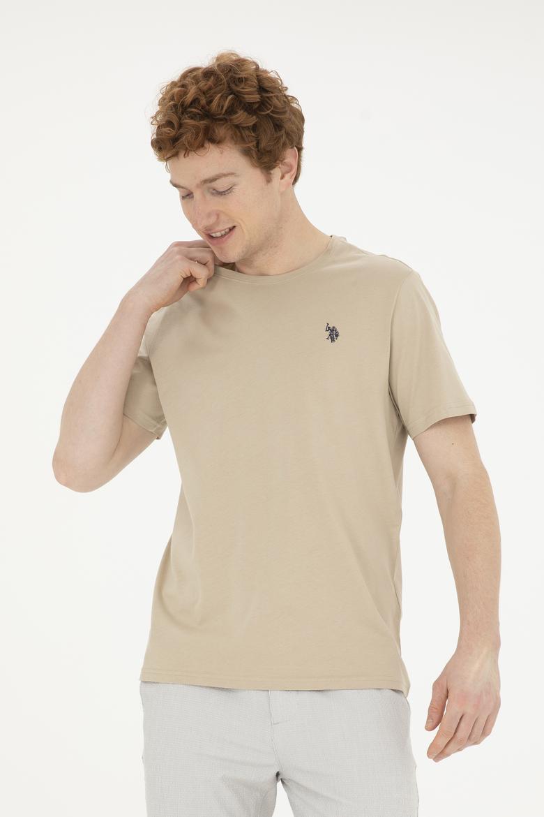 Erkek Regular Fit Bisiklet Yaka Açık Haki Basic Tişört - 50279632157