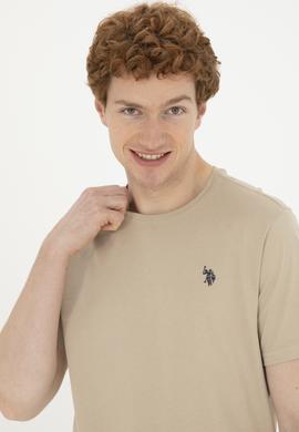 Erkek Regular Fit Bisiklet Yaka Açık Haki Basic Tişört - 50279632157