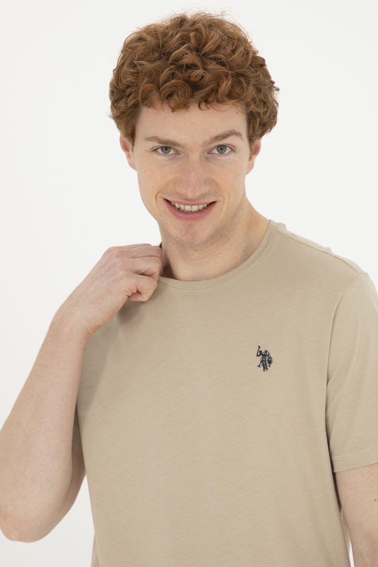 Erkek Regular Fit Bisiklet Yaka Açık Haki Basic Tişört - 50279632157