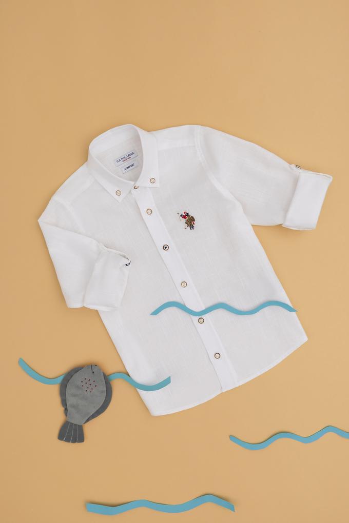 Erkek Çocuk Beyaz Uzun Kollu Basic Gömlek