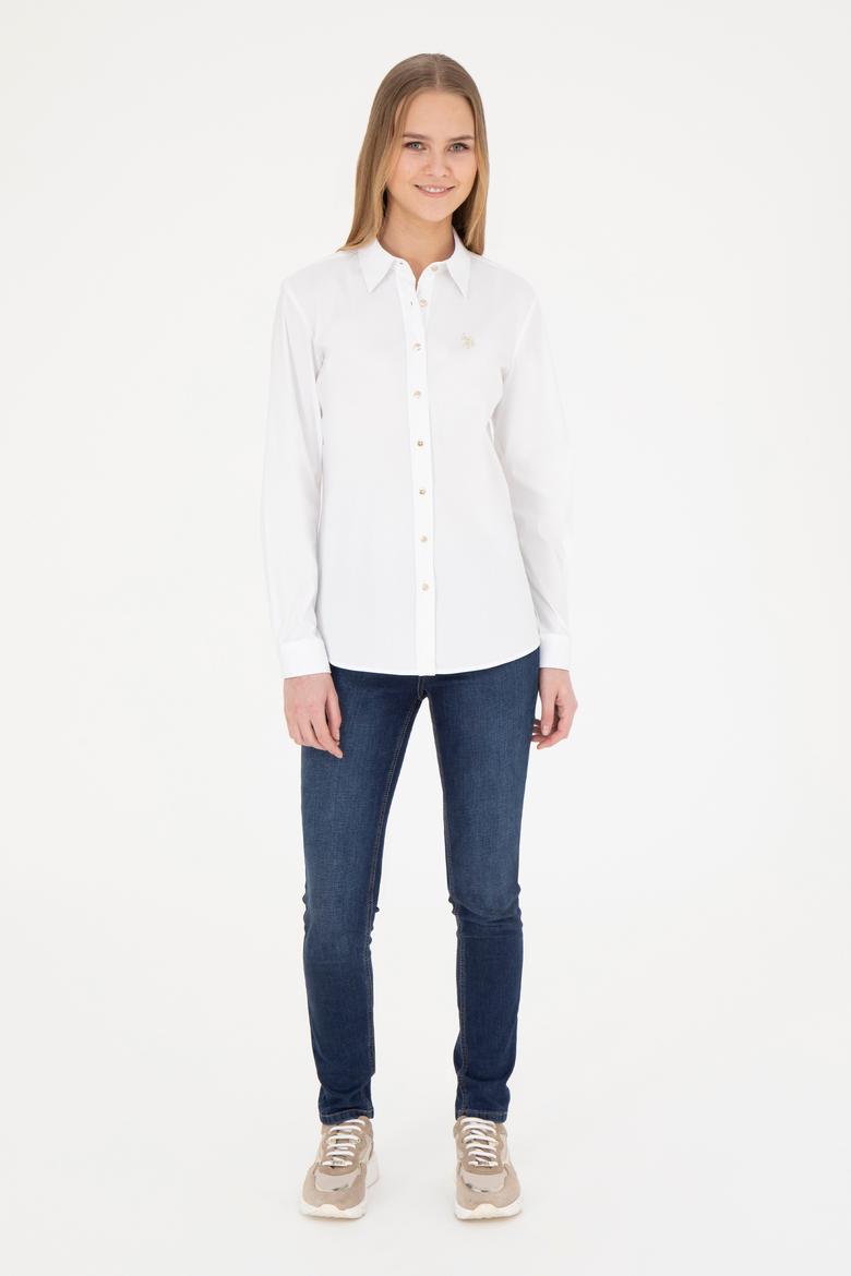 Kadın Beyaz Uzun Kollu Basic Gömlek - 50283990003