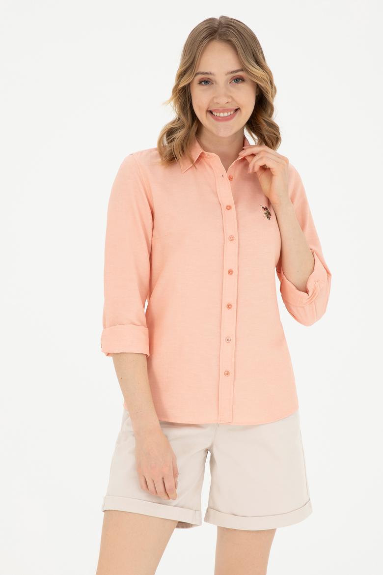 Kadın Somon Uzun Kollu Basic Gömlek