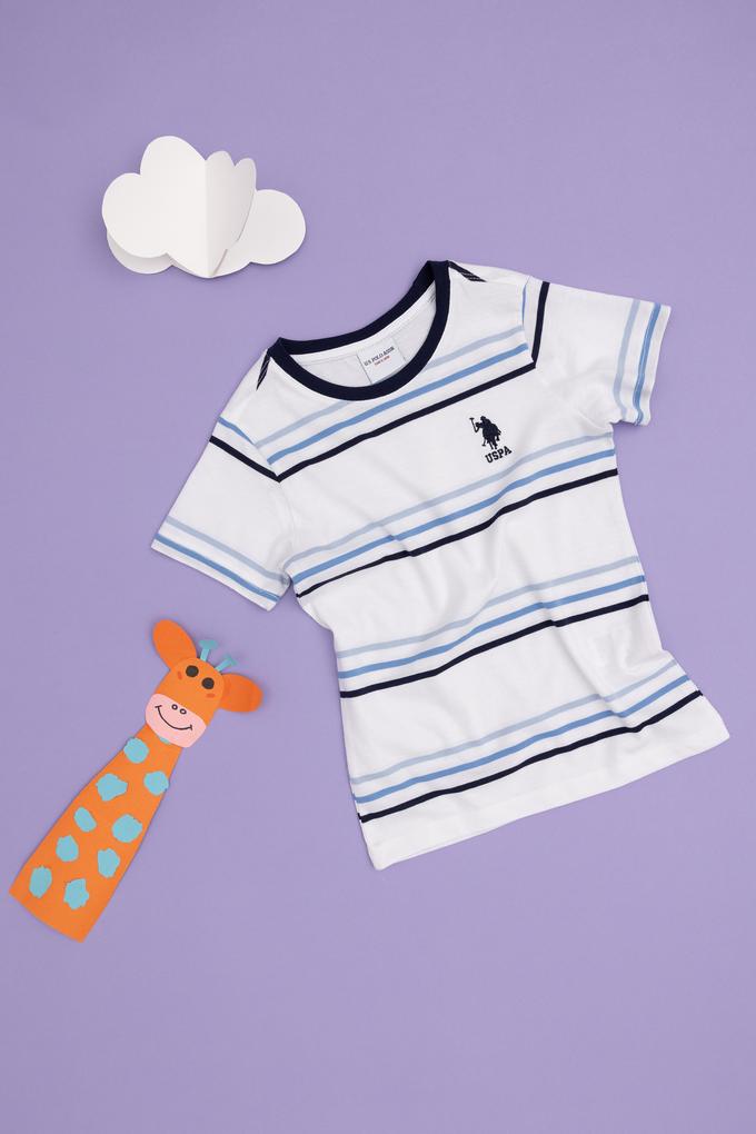 Erkek Çocuk Beyaz Bisiklet Yaka Tişört