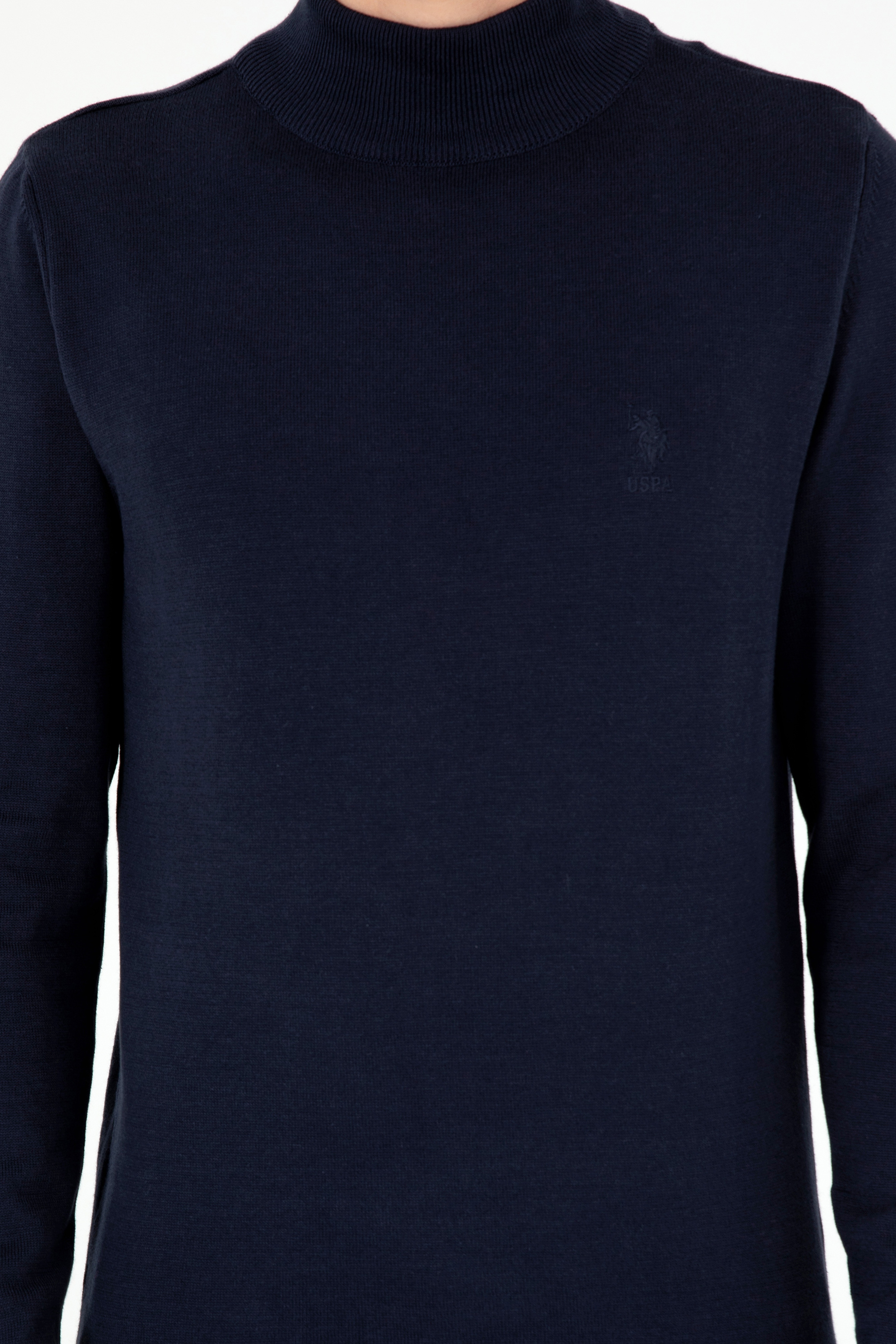 Erkek Slim Fit Yarım Boğazlı Lacivert Basic Kazak