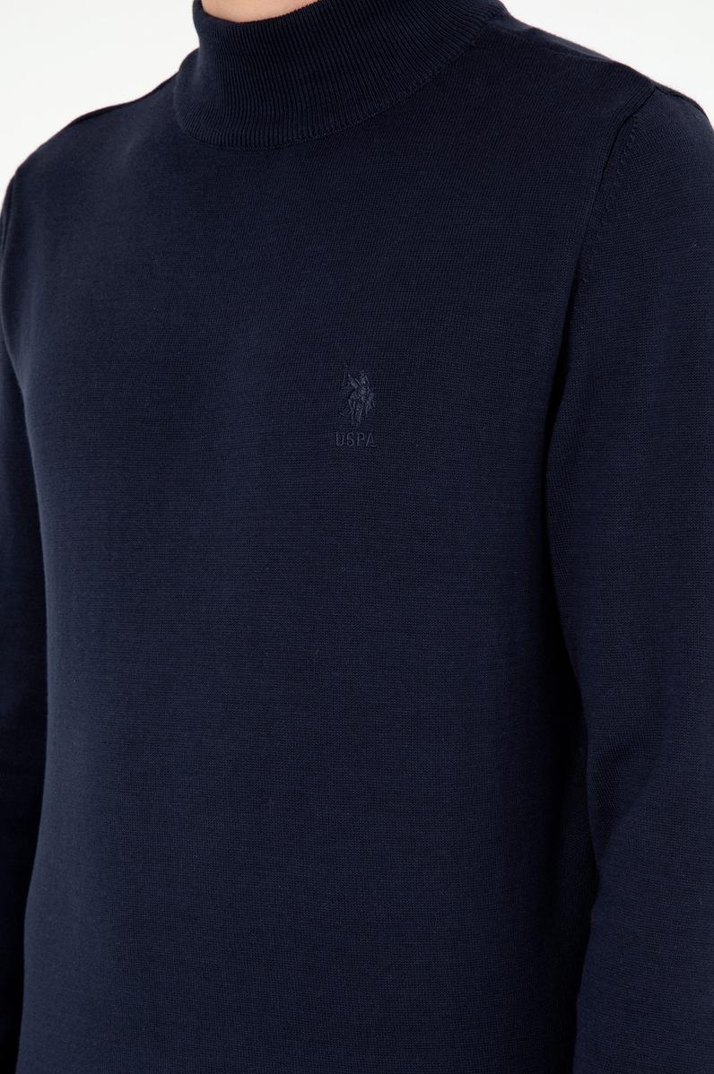 Erkek Slim Fit Yarım Boğazlı Lacivert Basic Kazak