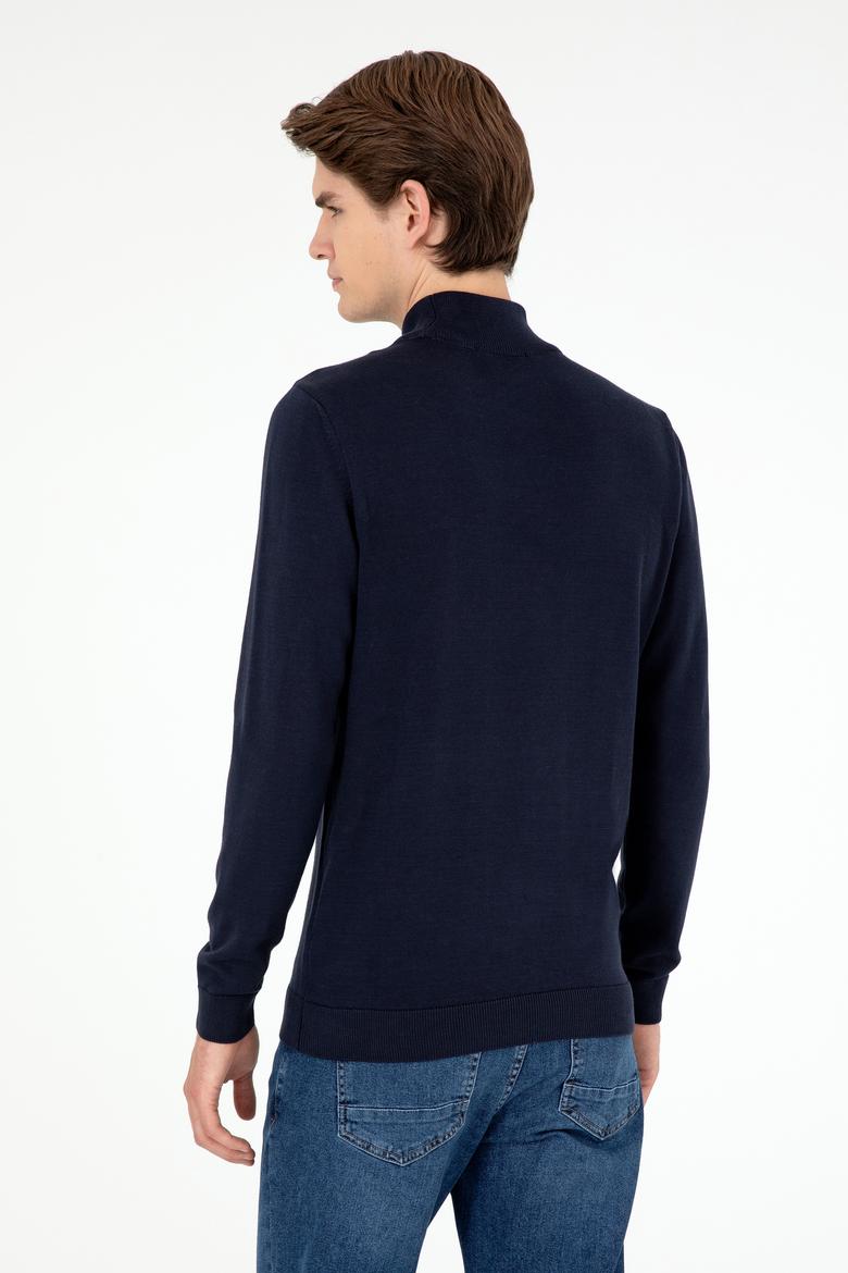 Erkek Slim Fit Yarım Boğazlı Lacivert Basic Kazak - 50288887046