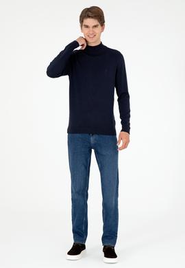 Erkek Slim Fit Yarım Boğazlı Lacivert Basic Kazak - 50288887046