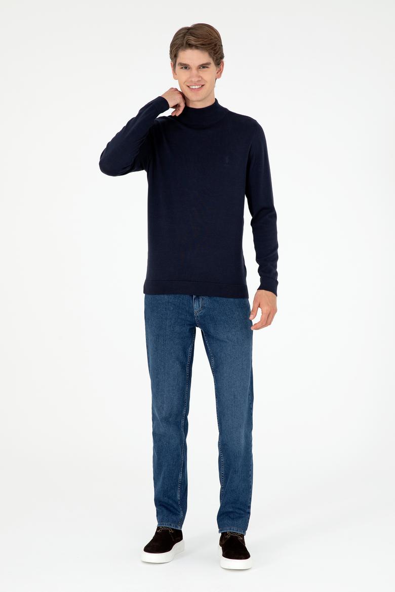 Erkek Slim Fit Yarım Boğazlı Lacivert Basic Kazak - 50288887046