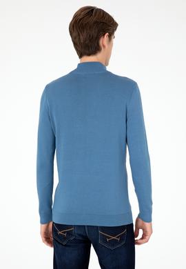 Erkek Slim Fit Yarım Boğazlı Koyu Mavi Basic Kazak - 50288887127