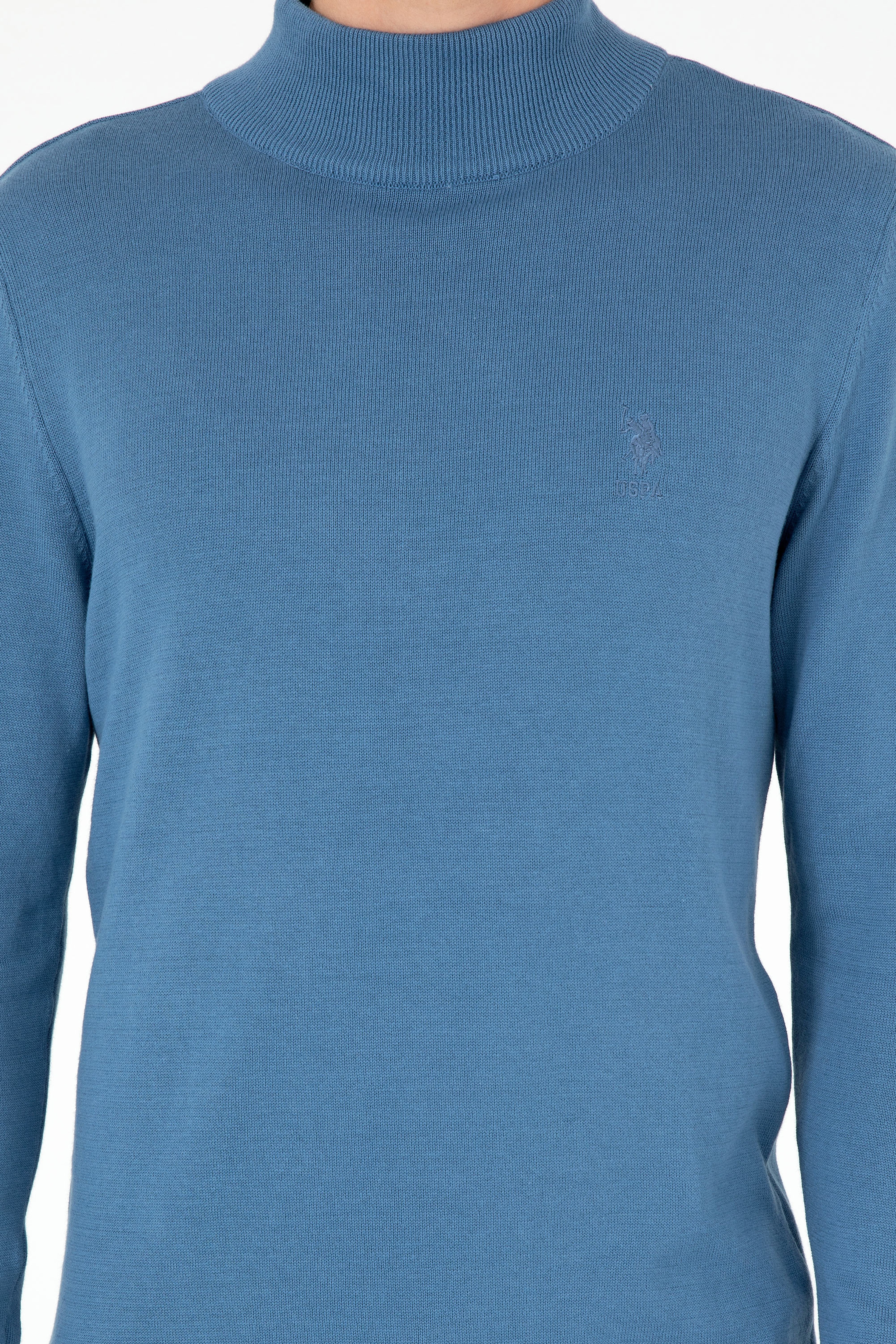 Erkek Slim Fit Yarım Boğazlı Koyu Mavi Basic Kazak