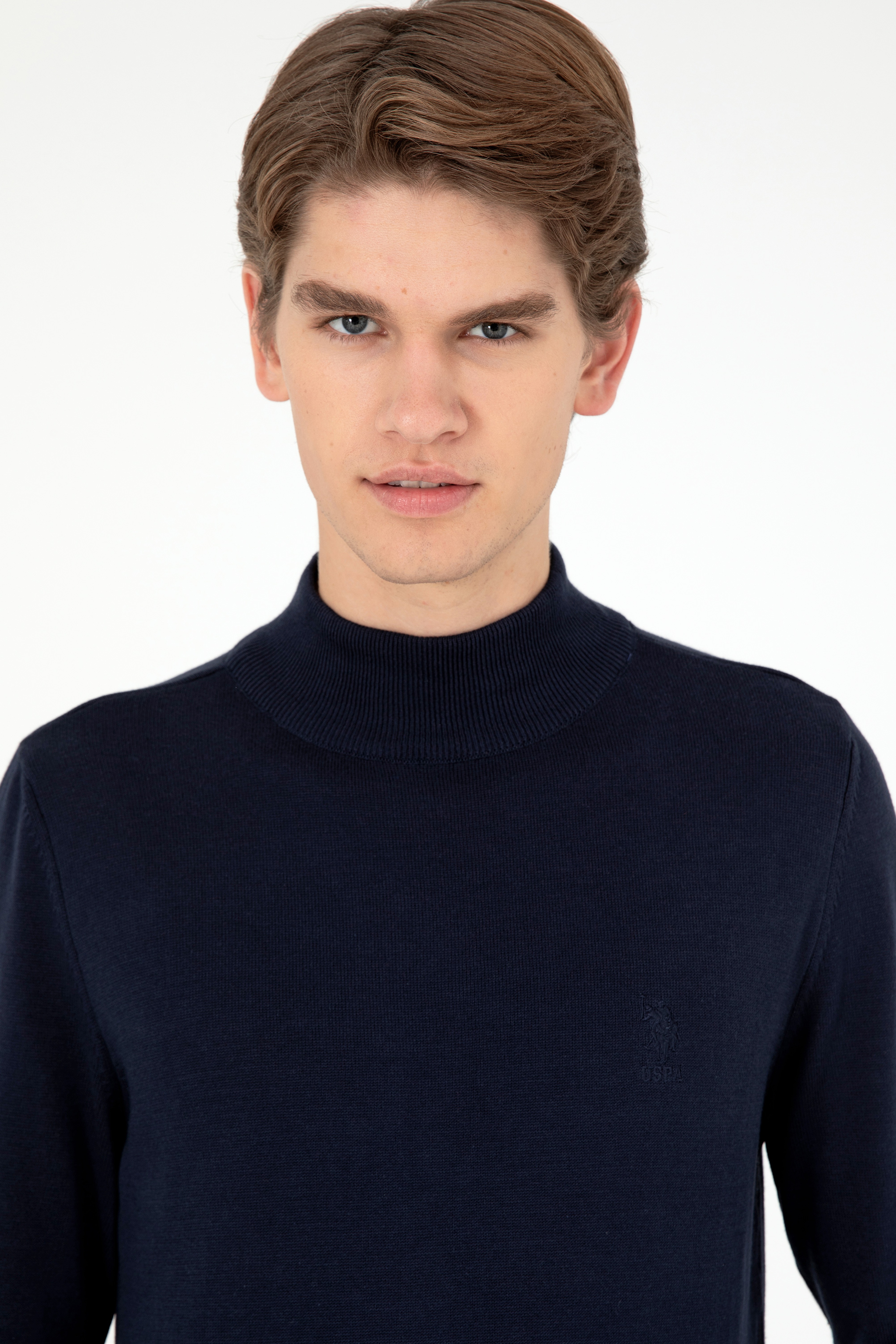Erkek Slim Fit Yarım Boğazlı Lacivert Basic Kazak