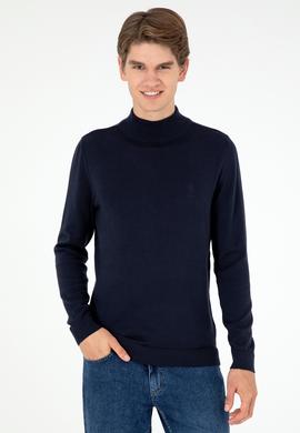 Erkek Slim Fit Yarım Boğazlı Lacivert Basic Kazak - 50288887046