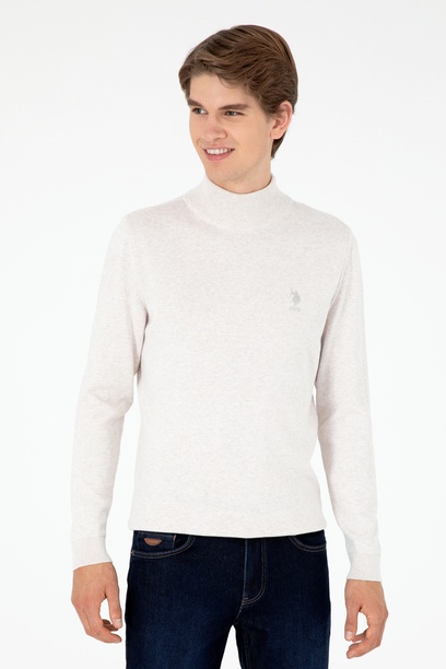 Erkek Slim Fit Yarım Boğazlı Taş Melanj Basic Kazak