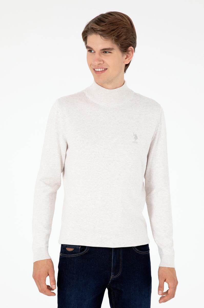 Erkek Slim Fit Yarım Boğazlı Taş Melanj Basic Kazak