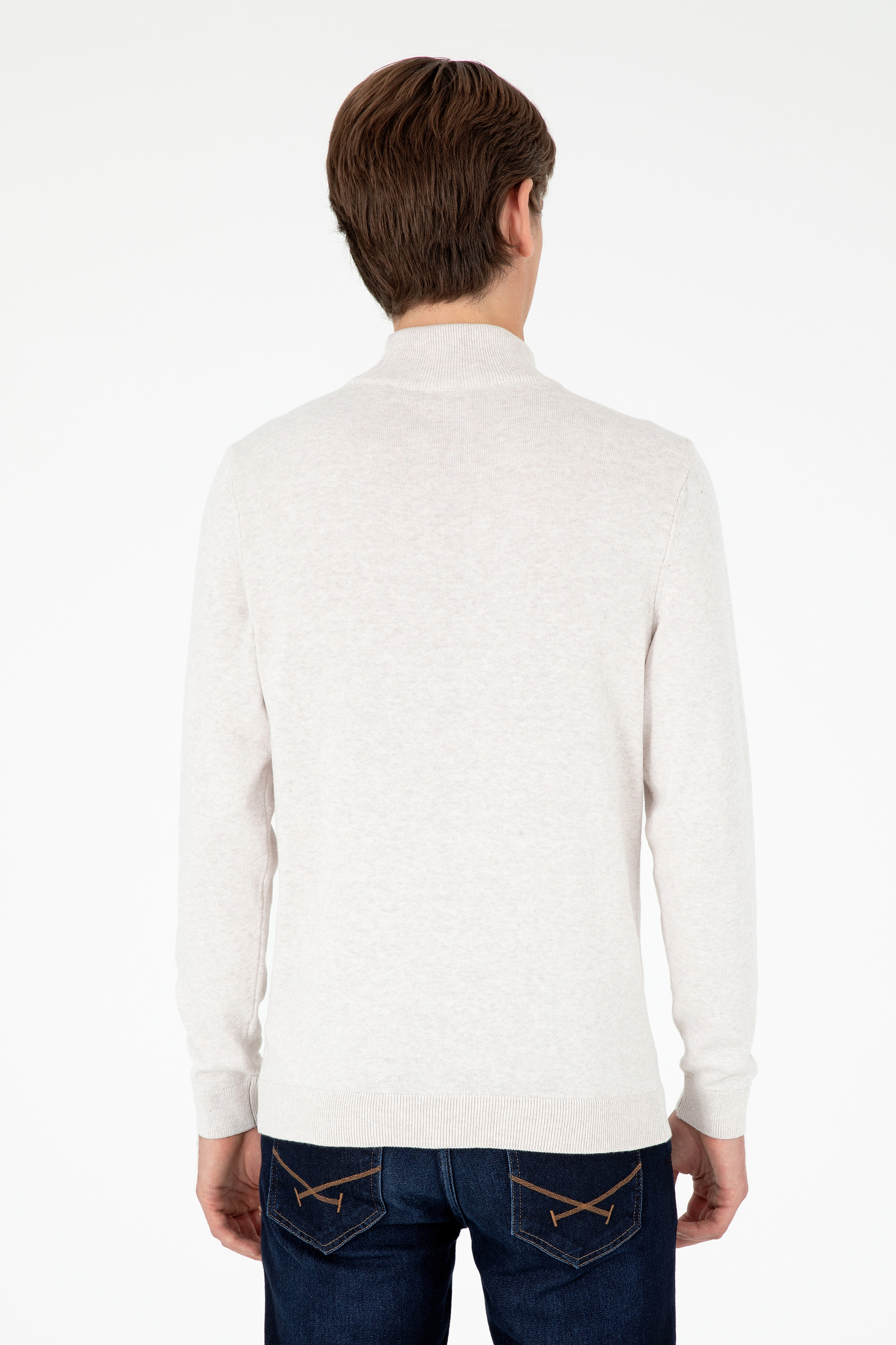 Erkek Slim Fit Yarım Boğazlı Taş Melanj Basic Kazak - Image 5