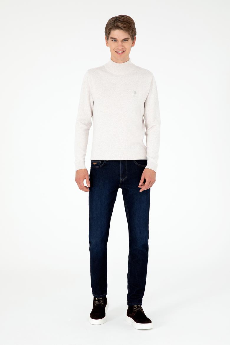 Erkek Slim Fit Yarım Boğazlı Taş Melanj Basic Kazak - 50288887069