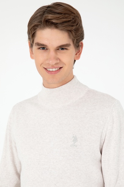 Erkek Slim Fit Yarım Boğazlı Taş Melanj Basic Kazak