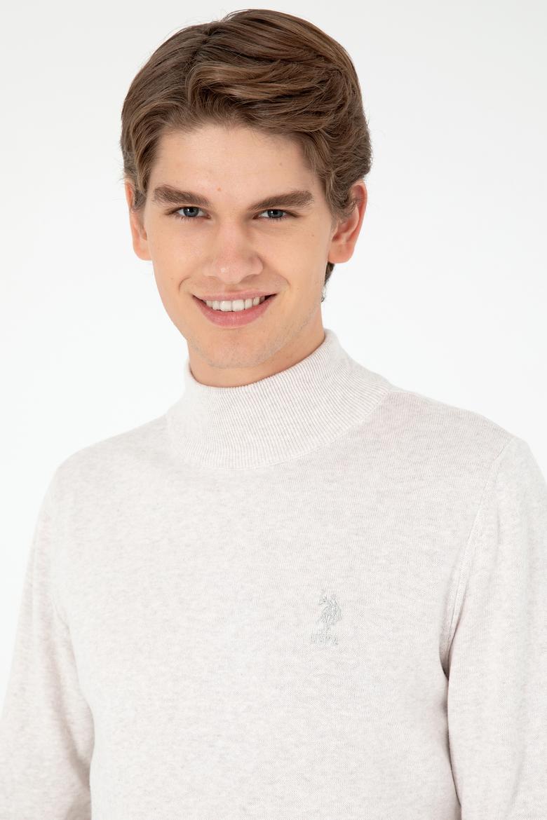 Erkek Slim Fit Yarım Boğazlı Taş Melanj Basic Kazak - 50288887069