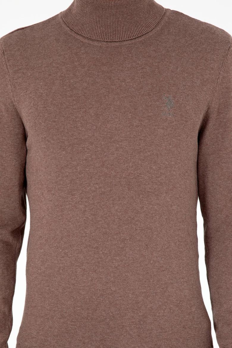 Erkek Slim Fit Boğazlı Yaka Vizon Melanj Basic Kazak - 50288884154