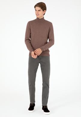 Erkek Slim Fit Boğazlı Yaka Vizon Melanj Basic Kazak - 50288884154