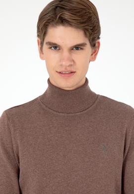 Erkek Slim Fit Boğazlı Yaka Vizon Melanj Basic Kazak - 50288884154