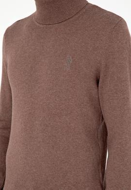 Erkek Slim Fit Boğazlı Yaka Vizon Melanj Basic Kazak - 50288884154