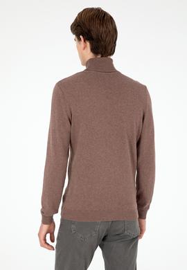 Erkek Slim Fit Boğazlı Yaka Vizon Melanj Basic Kazak - 50288884154