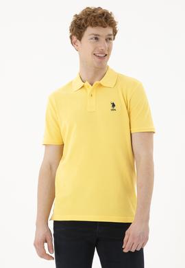 Erkek Slim Fit Polo Yaka Sarı Basic Tişört - 50289344063