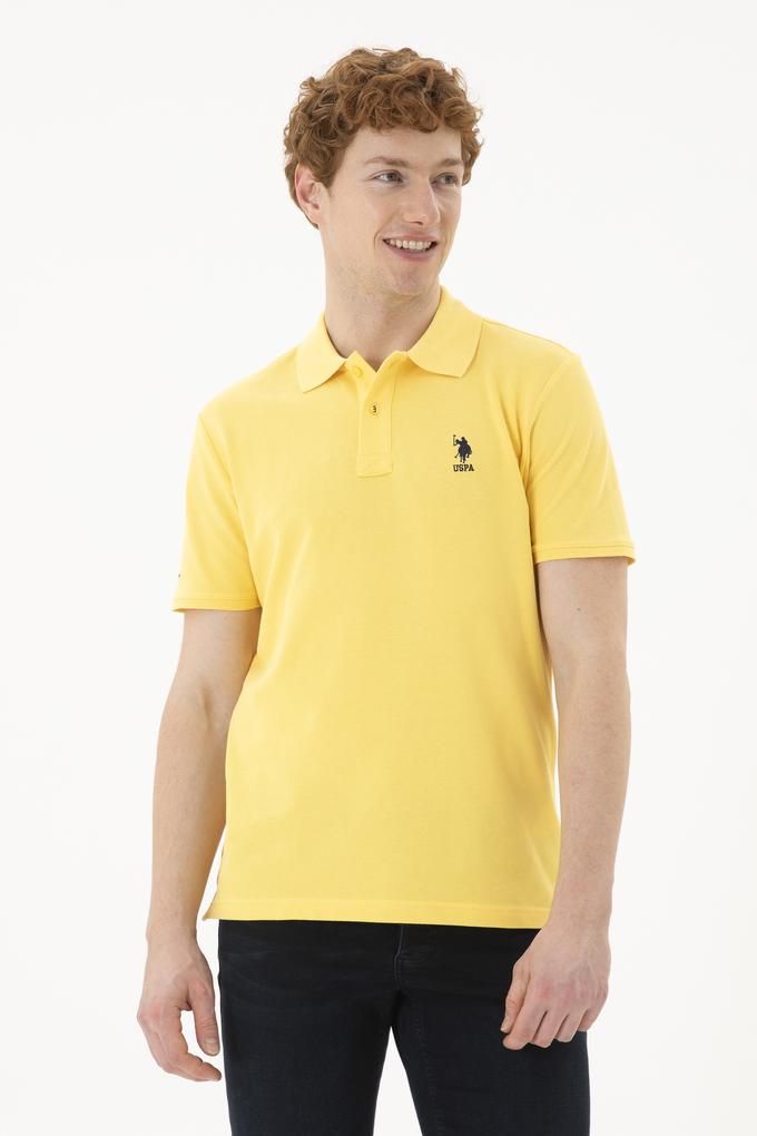 Erkek Slim Fit Polo Yaka Sarı Basic Tişört