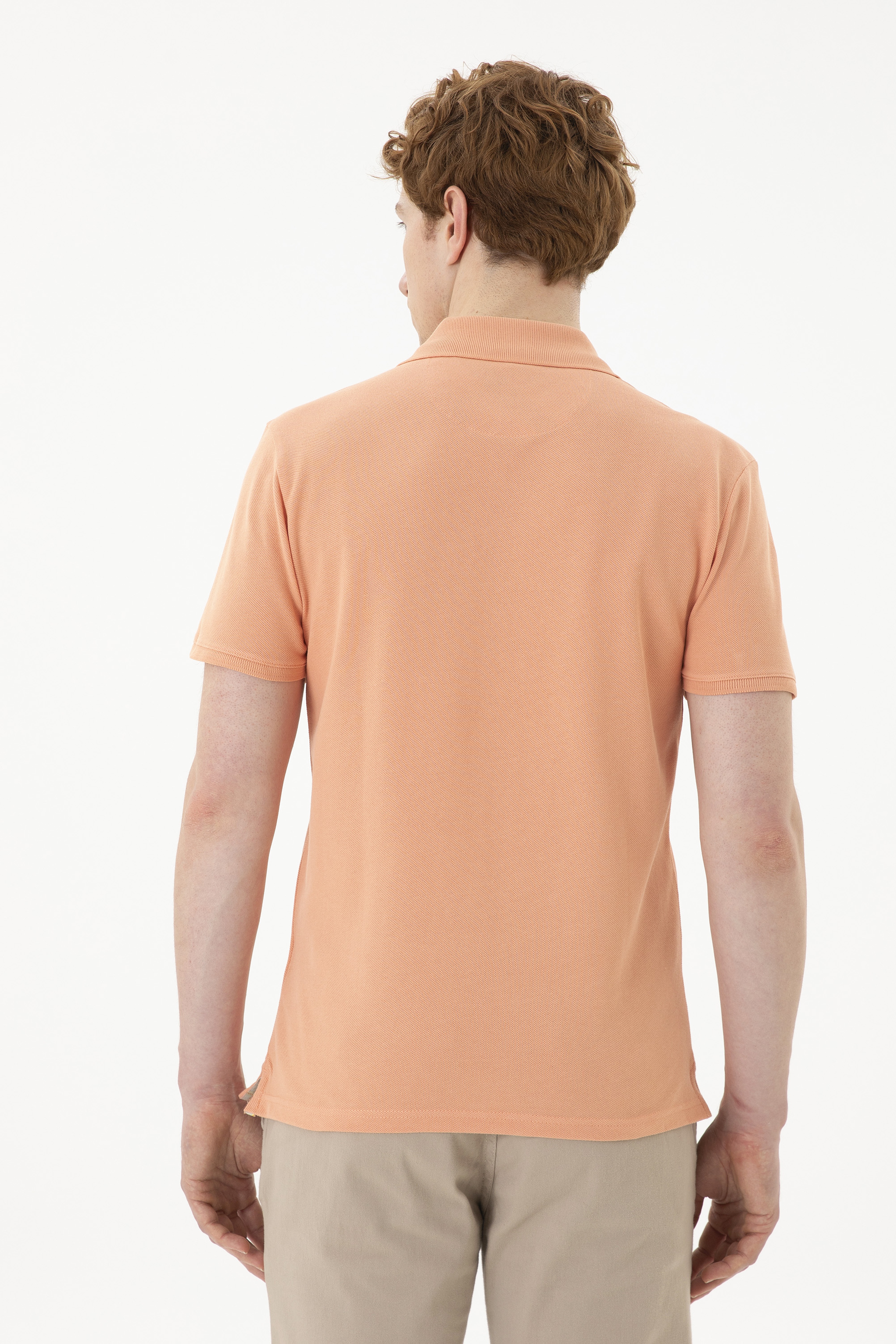 Erkek Slim Fit Polo Yaka Somon Basic Tişört - Image 5
