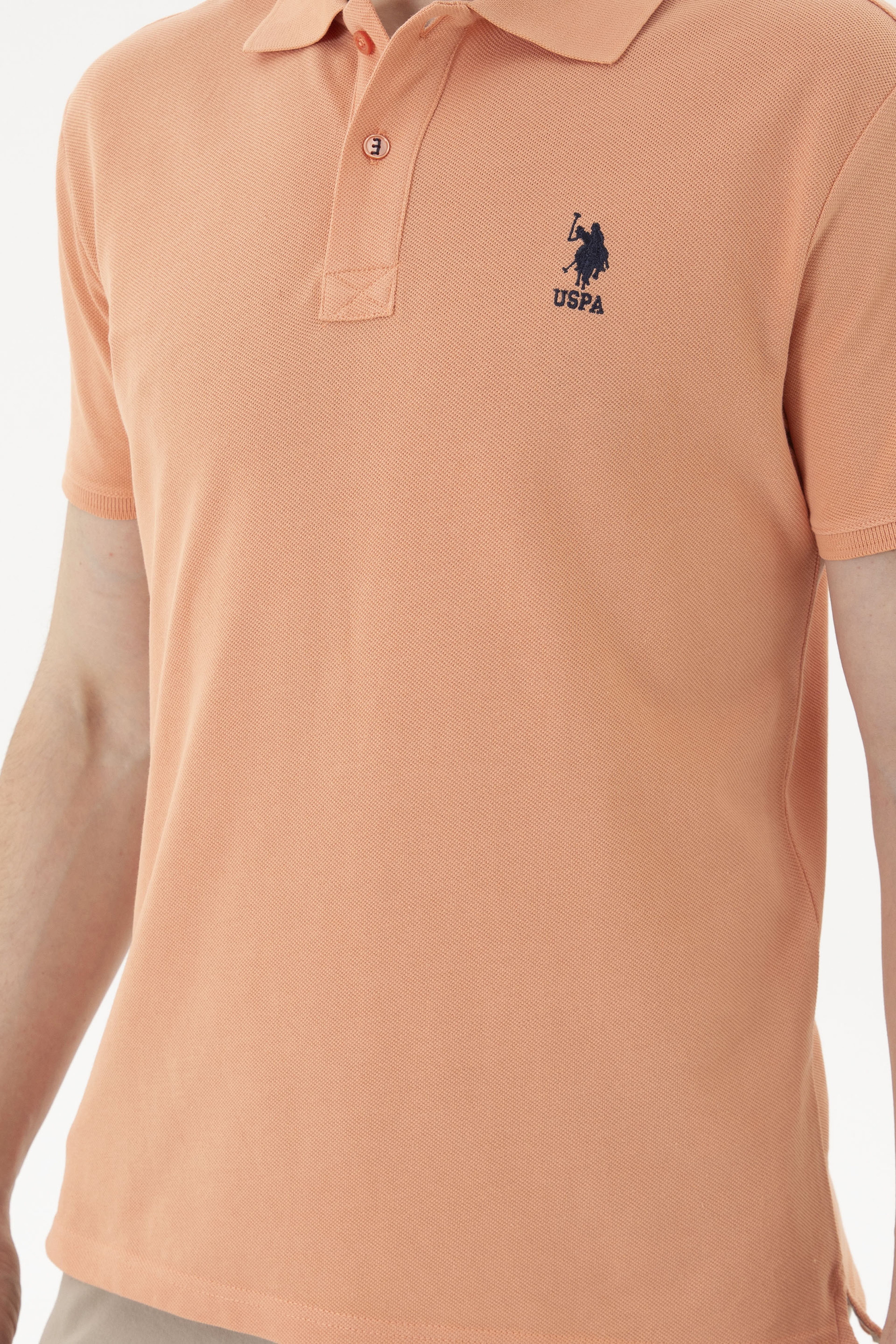 Erkek Slim Fit Polo Yaka Somon Basic Tişört - Image 6