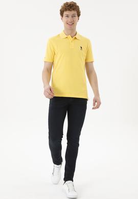 Erkek Slim Fit Polo Yaka Sarı Basic Tişört - 50289344063