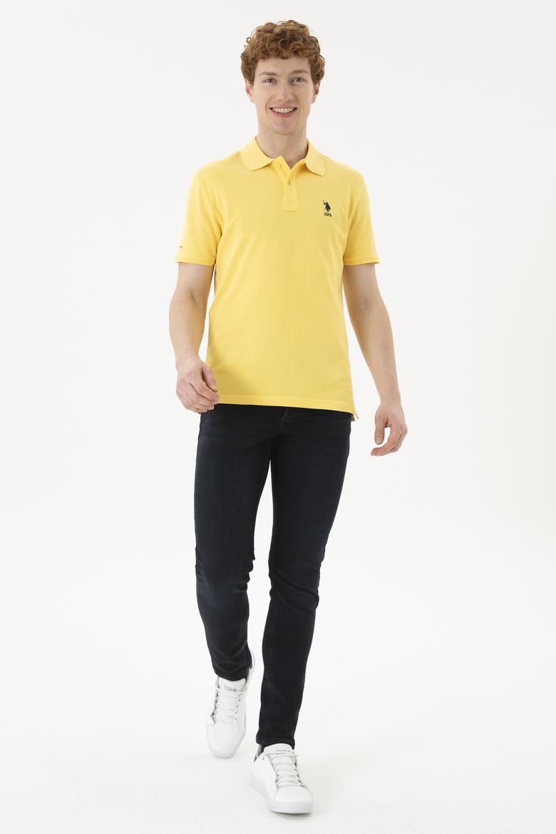 Erkek Slim Fit Polo Yaka Sarı Basic Tişört - 50289344063
