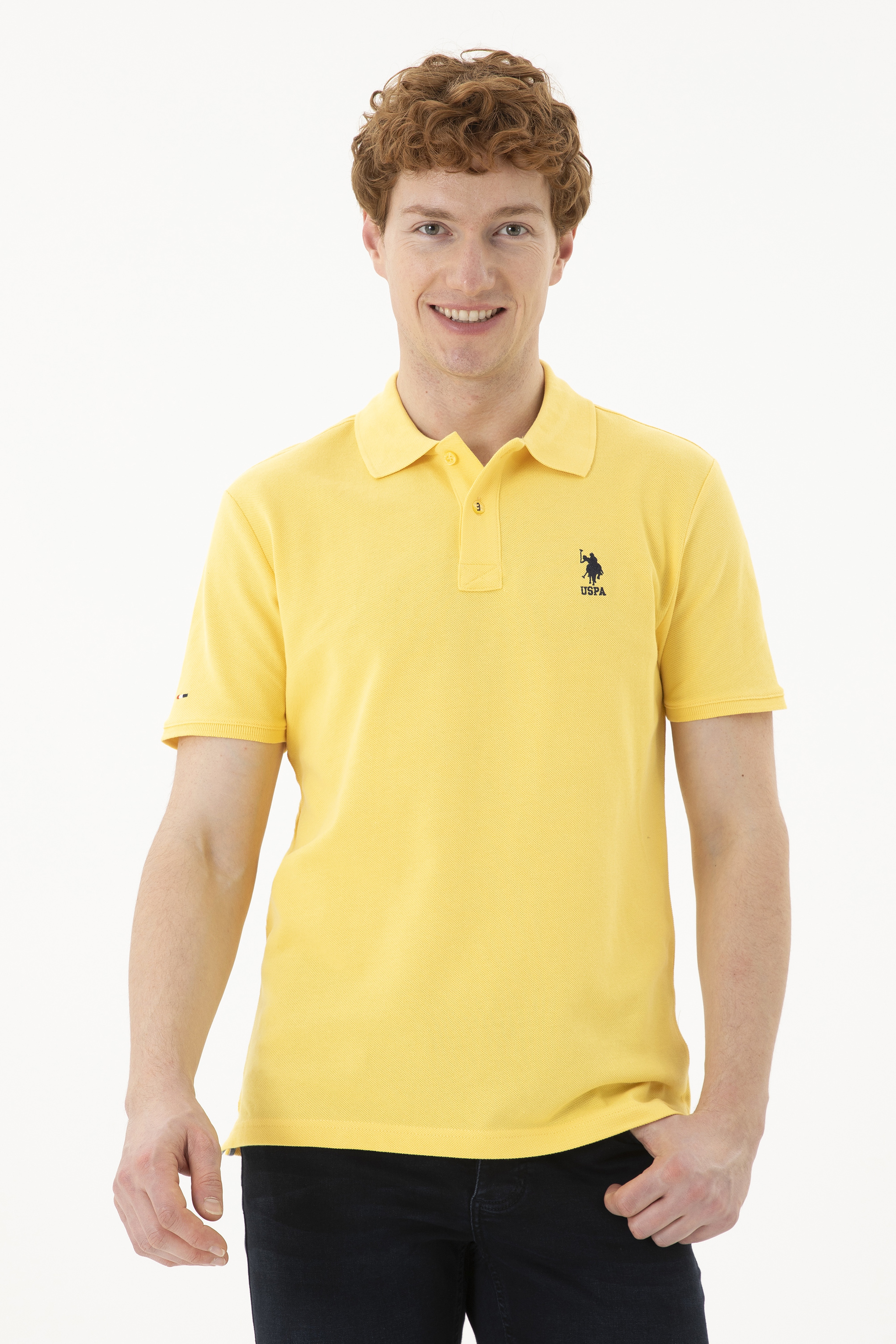 Erkek Slim Fit Polo Yaka Sarı Basic Tişört - Image 3