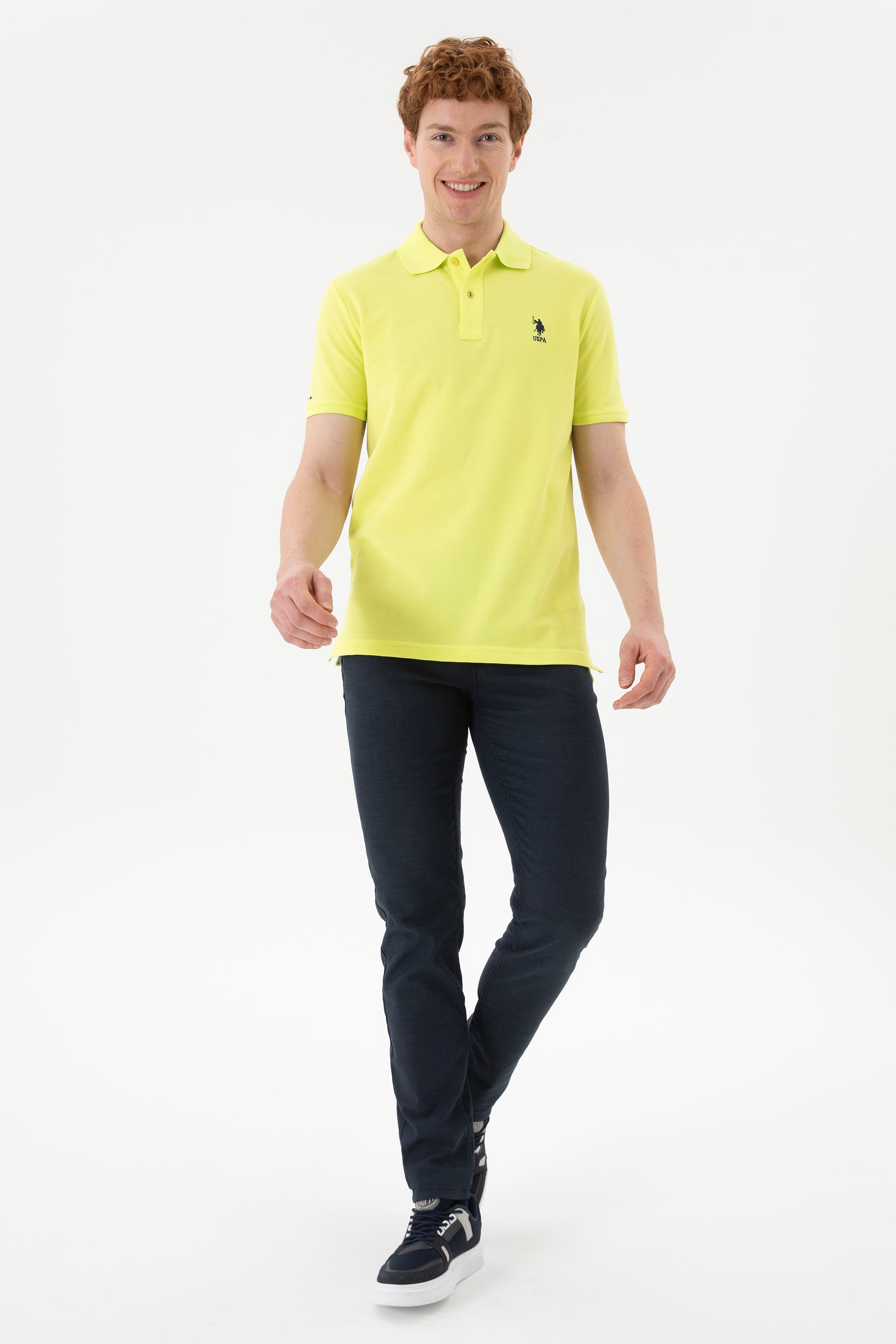 Erkek Slim Fit Polo Yaka Fıstık Yeşili Basic Tişört
