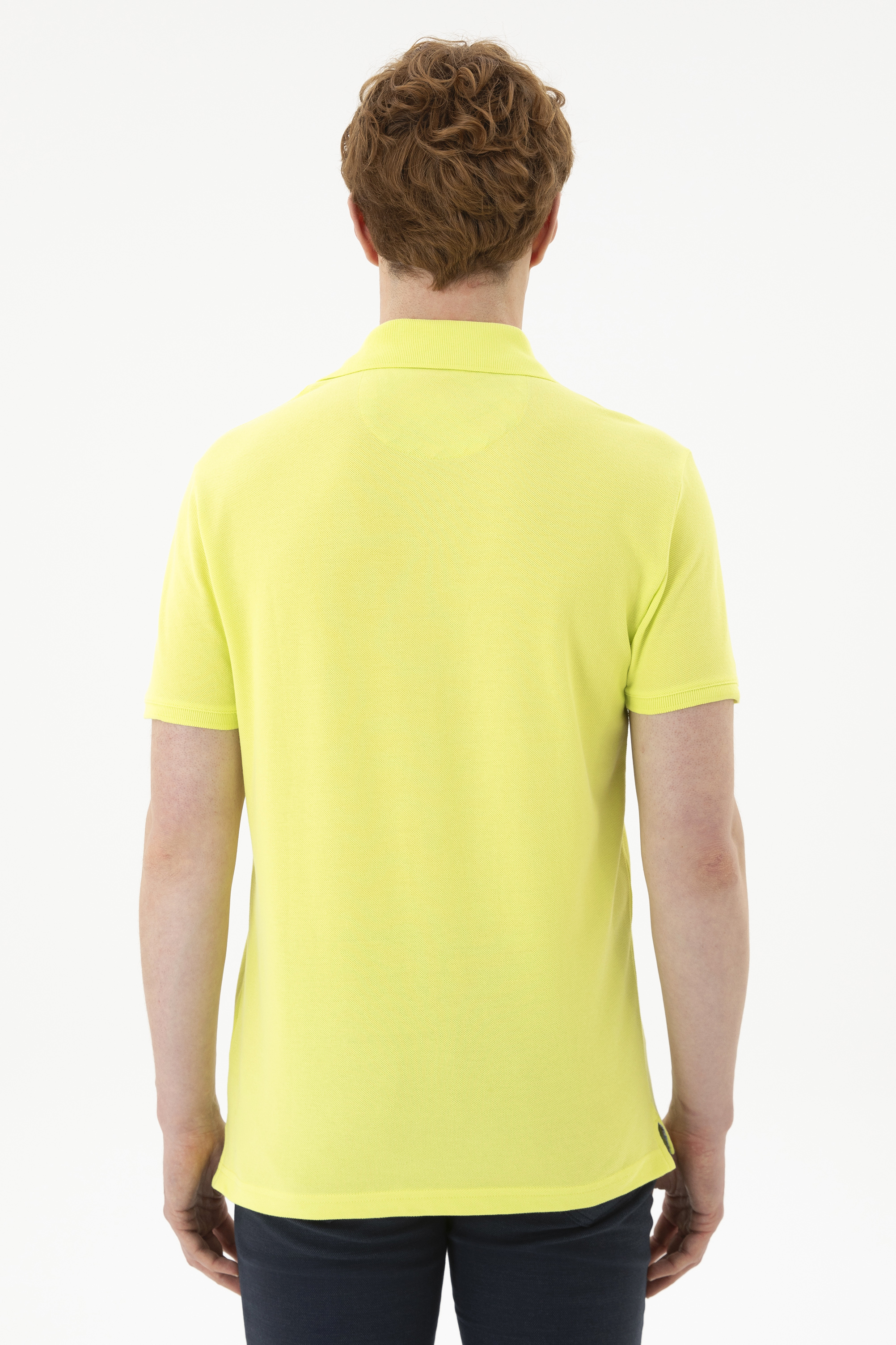 Erkek Slim Fit Polo Yaka Fıstık Yeşili Basic Tişört - Image 5