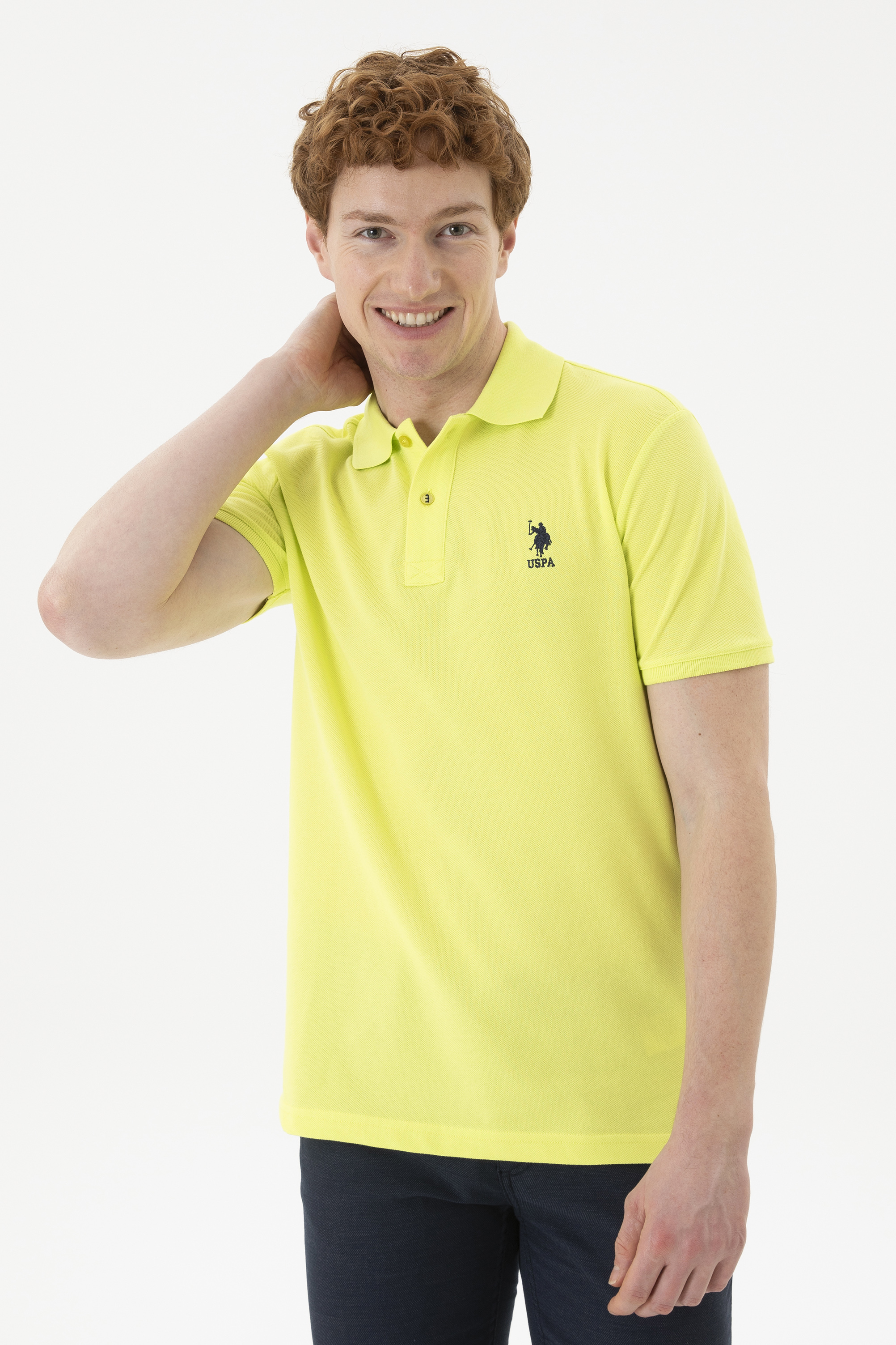 Erkek Slim Fit Polo Yaka Fıstık Yeşili Basic Tişört - Image 3