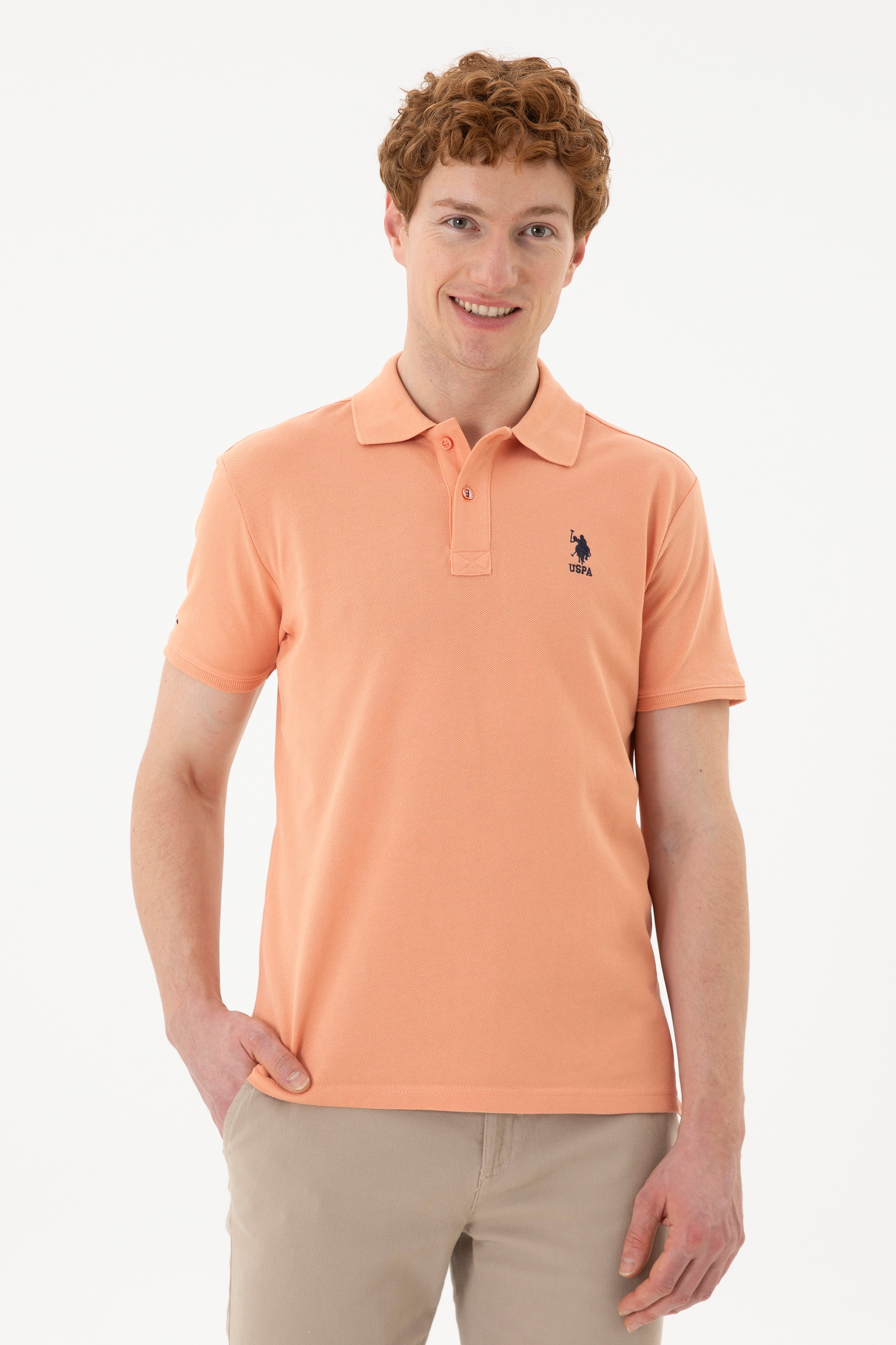 Erkek Slim Fit Polo Yaka Somon Basic Tişört - Image 1