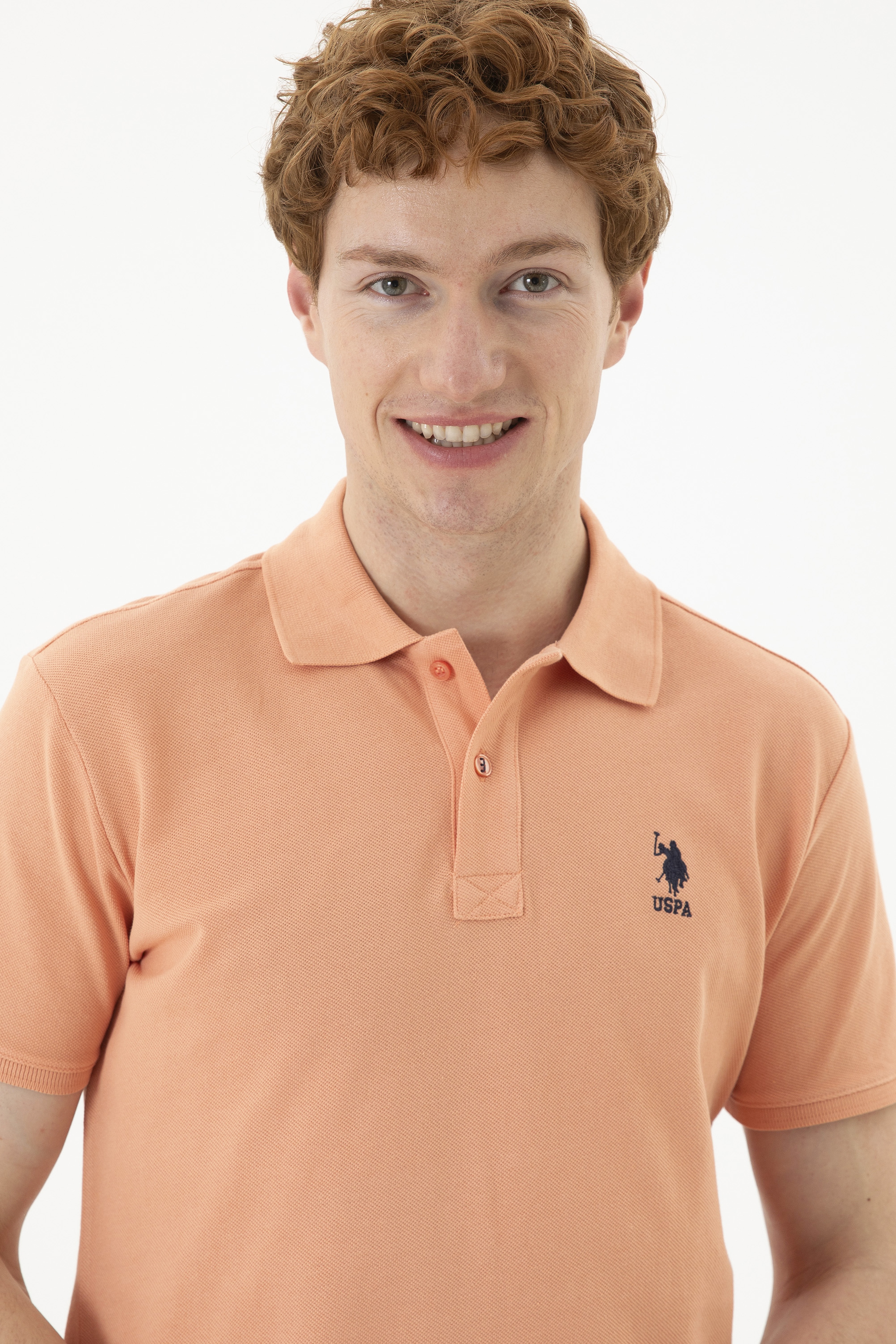 Erkek Slim Fit Polo Yaka Somon Basic Tişört - Image 2