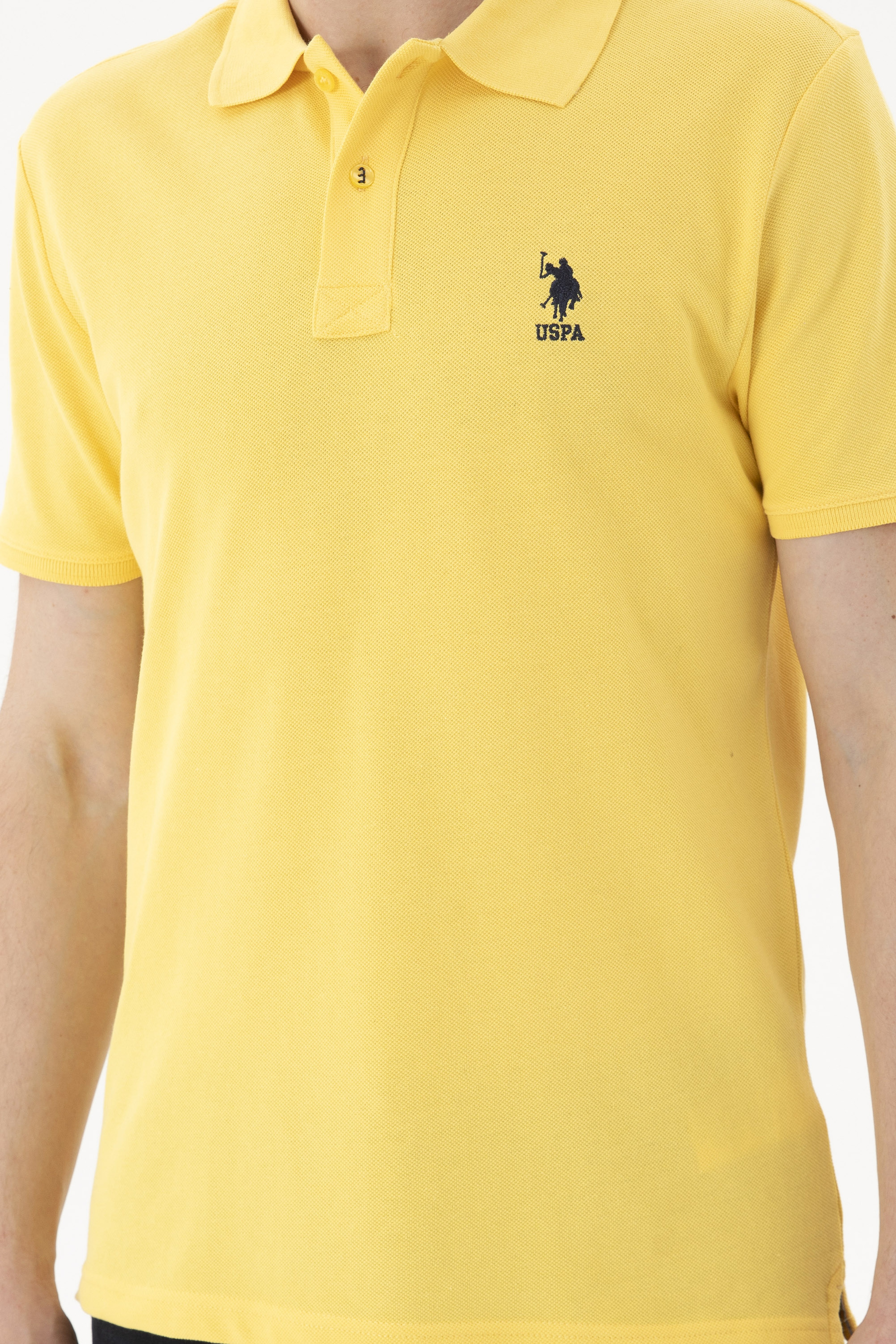 Erkek Slim Fit Polo Yaka Sarı Basic Tişört - Image 6